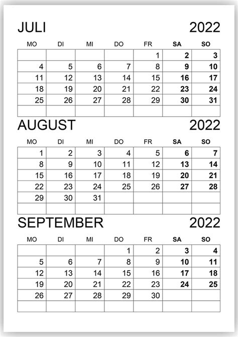 Kalender 2022 Juni Juli August Kalender Dezember