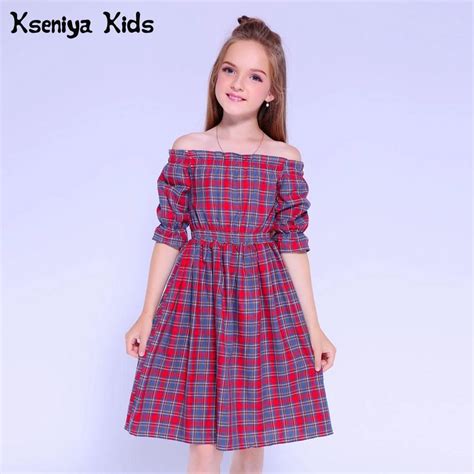 Kseniya Kids Dresses For Girls Dress Long Sleeve Cotton Plaid Girls