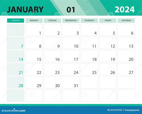January 2024 Template Calendar 2024 Template Vector Planner Monthly