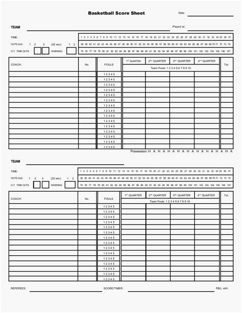 Basketball Score Sheet In Word And Pdf Formats Images