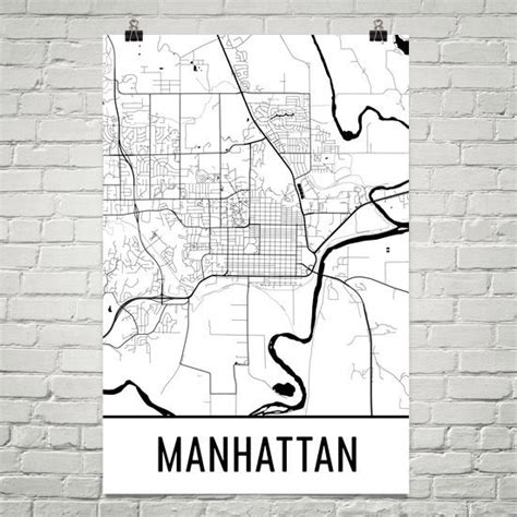 Manhattan Ks Street Map Poster Wall Print By Modern Map Art