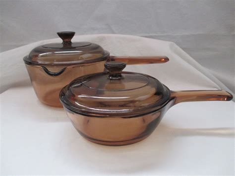 Corning Ware Amber Visions Cookware Saucepan Set With Lids 5 Etsy