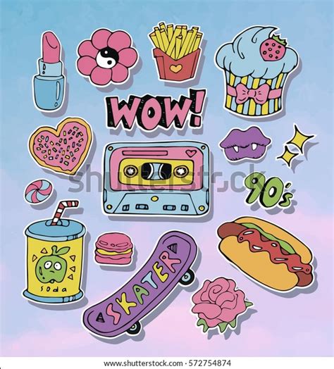 Trendy Cartoon Stickers Patches Set Cute Stock Vector Royalty Free