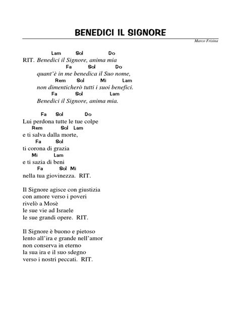 Sei un'anima giovane o antica? BENEDICI IL SIGNORE ANIMA MIA FRISINA SPARTITO PDF