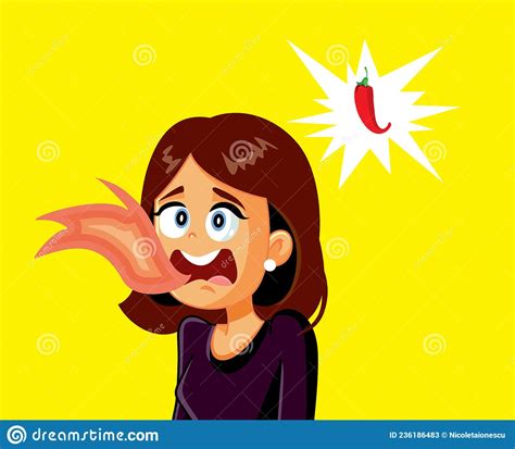 Woman With Mouth On Flames After Eating Chili Spicy Food Vector Cartoon Stock Vector