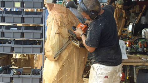 Chainsaw Wood Carving Artist A Horse Head Evergreen State Fair