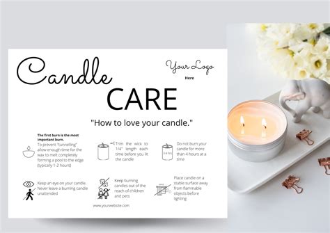 Candle Care Card Candle Instructions Minimalist Template Look After