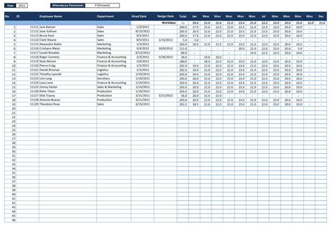 Attendance Spreadsheet Template Excel — Db