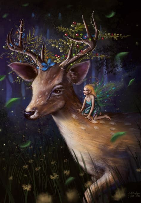 The Deer And The Fairy By Maril1 Fantasy Forest Fantasy Fairy Forest