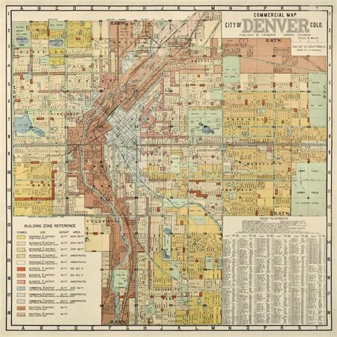 An Old Map Of Denver Showing The Streets Roads And Other Major Areas In It