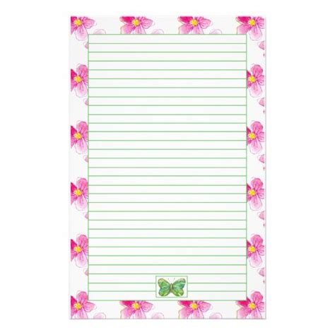 Green Butterfly Lined Stationery Paper Pink Floral Zazzle