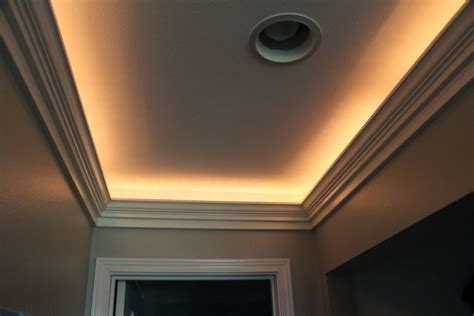 Creative crown foam crown moldings shown with incandescent and led lighting sources. Subtle Tray Ceiling Lighting Ideas in 2020 | Diy crown ...