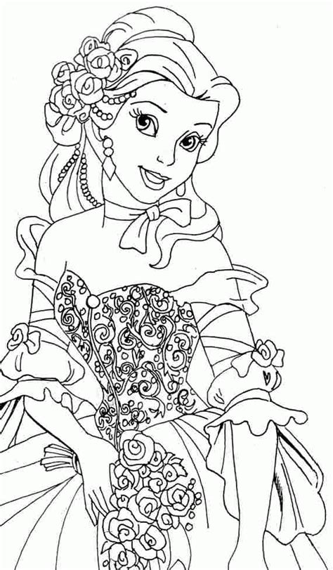 The articles include black and white diagrams of beautiful princesses in their long gowns. Princess Belle Coloring Page - Coloring Home