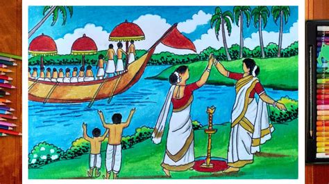 Happy Onam Festival Drawing Onam Drawing With Oil Pastel How To