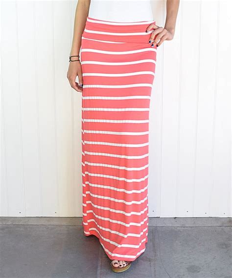 Look At This Zulilyfind éloges Coral Stripe Fold Over Maxi Skirt By