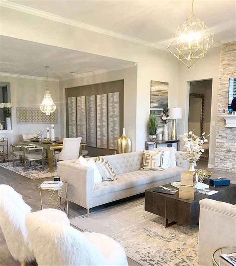 Chic White And Gold Transitional Style Living Room Decor With W