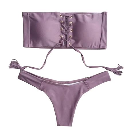 Buy Womail 1set Sexy Halter Swimsuit Bandage Bathing Suit Bling Sequin Swimwear
