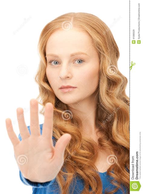 Woman Making Stop Gesture Stock Image Image Of Lovely 41080529