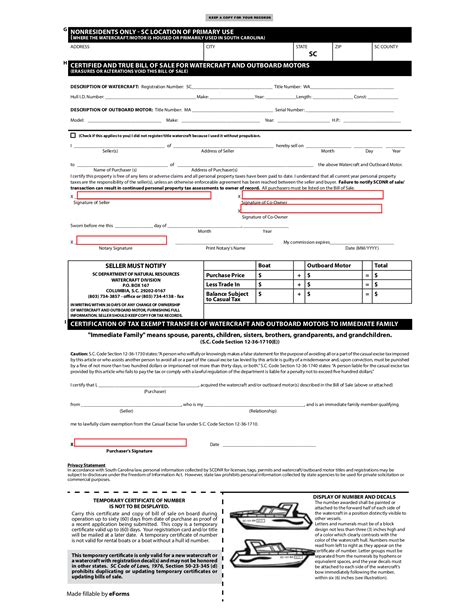 Free South Carolina Boat Bill Of Sale Form Pdf Eforms