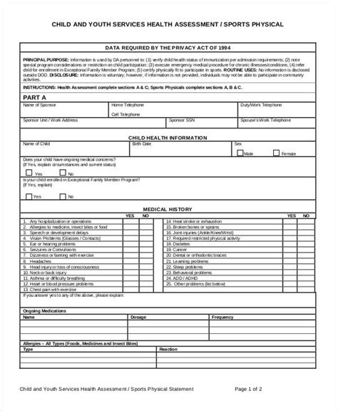 Free 40 Health Assessment Forms In Pdf Ms Word
