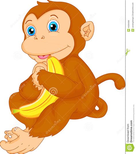 Cute Monkey Cartoon With Banana Stock Vector Illustration Of Forest