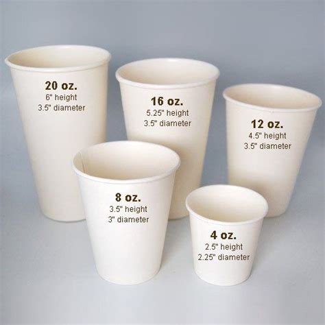 Coffee Cup Sizes Note 20oz 16oz And12oz 25 Diameter At The