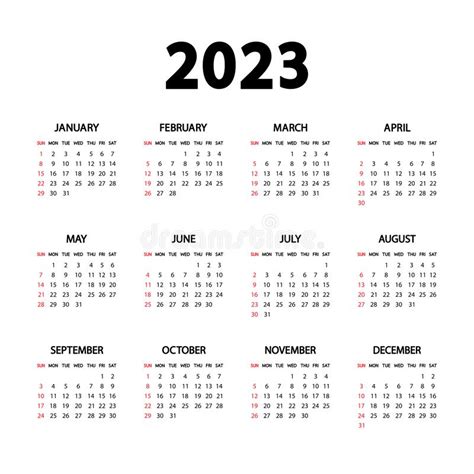 Année Civile 2023 La Semaine Commence Dimanche Modèle Annuel De