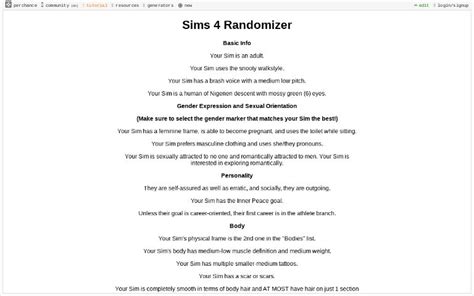 Sims 4 Randomizer ― Perchance Generator