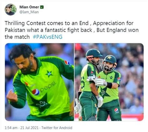 انگلینڈ نے سنسنی خیز مقابلے کے بعد پاکستان کو تین وکٹوں سے ہرا کر ٹی