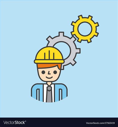 Cartoon Man Worker Construction Manager With Gears