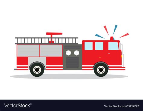 Colored Fire Truck With Siren Flat Design Vector Image