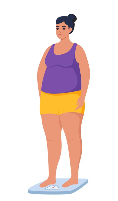 Fat Woman Standing On Weigh Scales Oversize Fatty Girl Obesity Weight