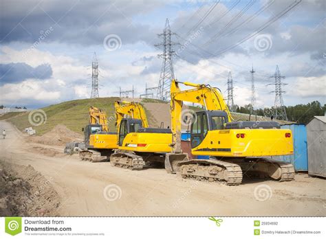 Three Excavators Stock Photo Image Of Earth Engineering 25934692