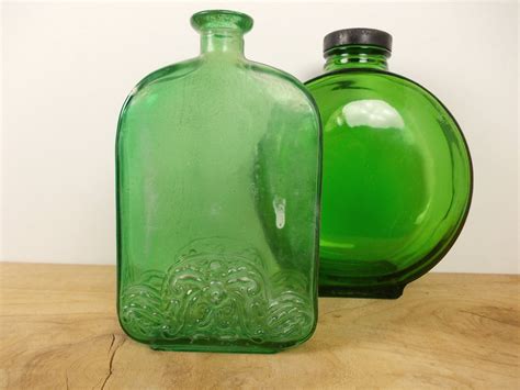Antique Emerald Green Glass Bottles Round Sunsweet Juice
