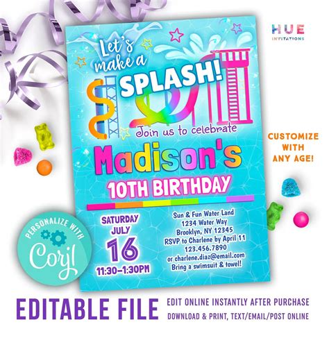 editable water park birthday invitation template let s etsy in 2022 invitation template