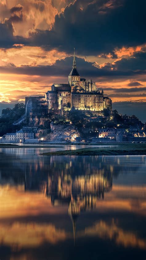 Mont Saint Michel France Sunset View 4k Ultra Hd Mobile Wallpaper