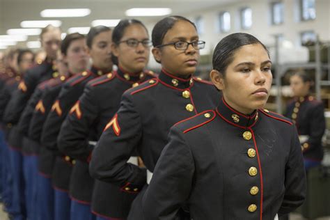 First Class Of Female Marine Recruits Graduates In New Dress Blues My