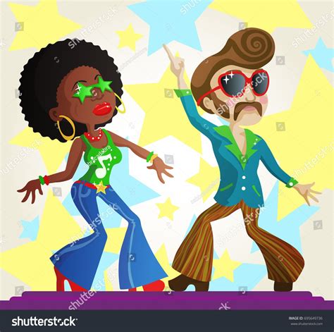 Two Cool Cartoon Disco Dancers Isolated Persons Vector Illustration
