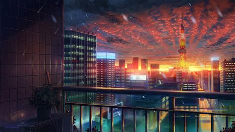 Tokyo Tower City Scenery Sunset Anime 4k Hd Wallpaper Rare Gallery