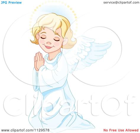 Cartoon Of A Cute Blond Angel Girl Kneeling In Prayer Royalty Free