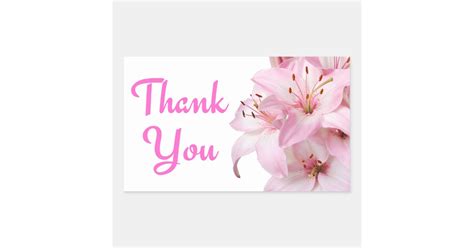Thank You Pink Lily Floral Greeting Sticker Label Zazzle
