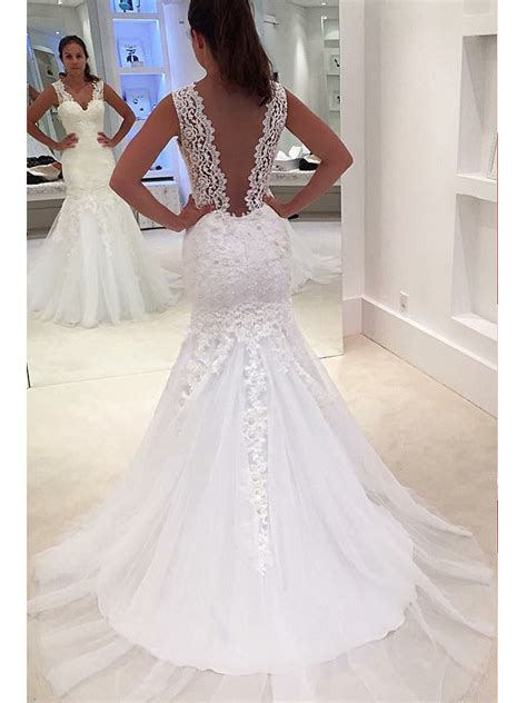 mermaid wedding dresses straps sweep train appliques sexy bridal gown anna promdress