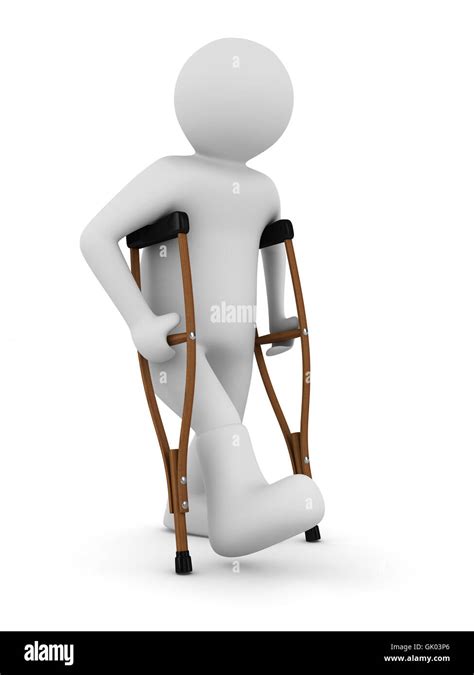 Man On Crutches On White Background Isolated 3d Image Stock Photo Alamy