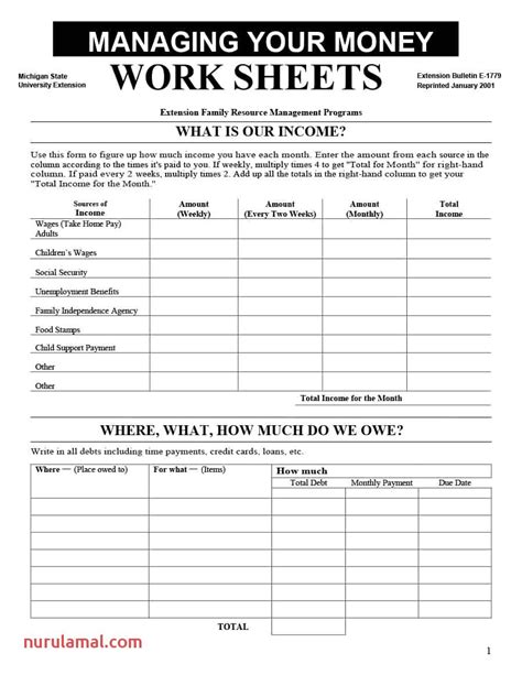 Money Management Worksheets Printable