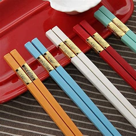 Douzino 5 Pairs Fiberglass Reusable Chopsticks Non Slip Dishwasher Safe