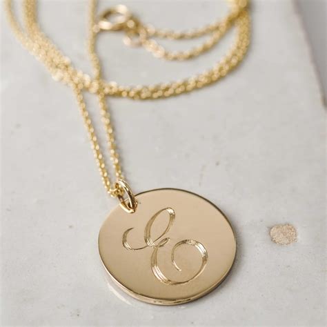 Large Solid Gold Engraved Initial Pendant Necklace Hand Etsy Uk