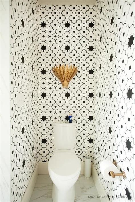 Taj Trellis Noir Wallpaper Frames This Small Powder Room Allowing For