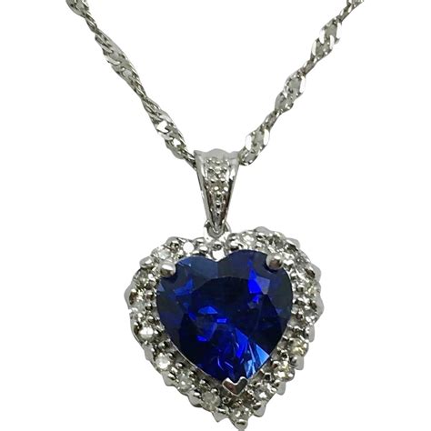 14k Blue Sapphire Heart Diamond Pendantnecklace Heart Pendant
