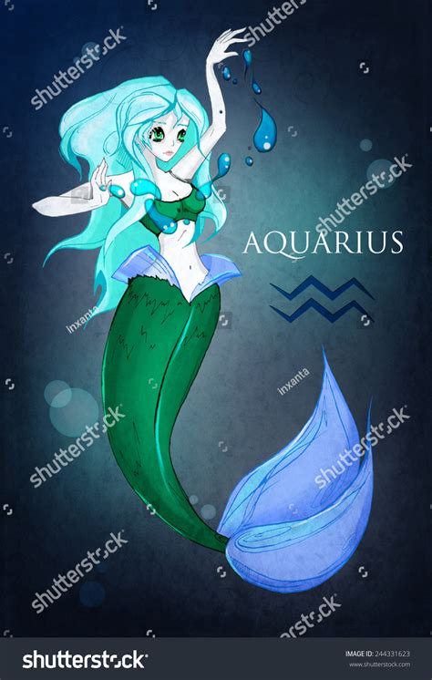 Zodiac Sign Aquarius Beautiful Girl Mermaid Stock Illustration