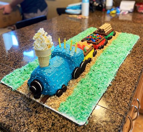 My Year Old Wanted A Train Cake For His Birthday So This Was My Attempt R Baking
